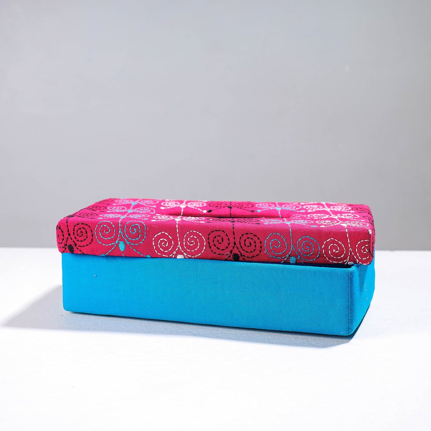  Blue Handcrafted Bengal Kantha Work Tissue Box 