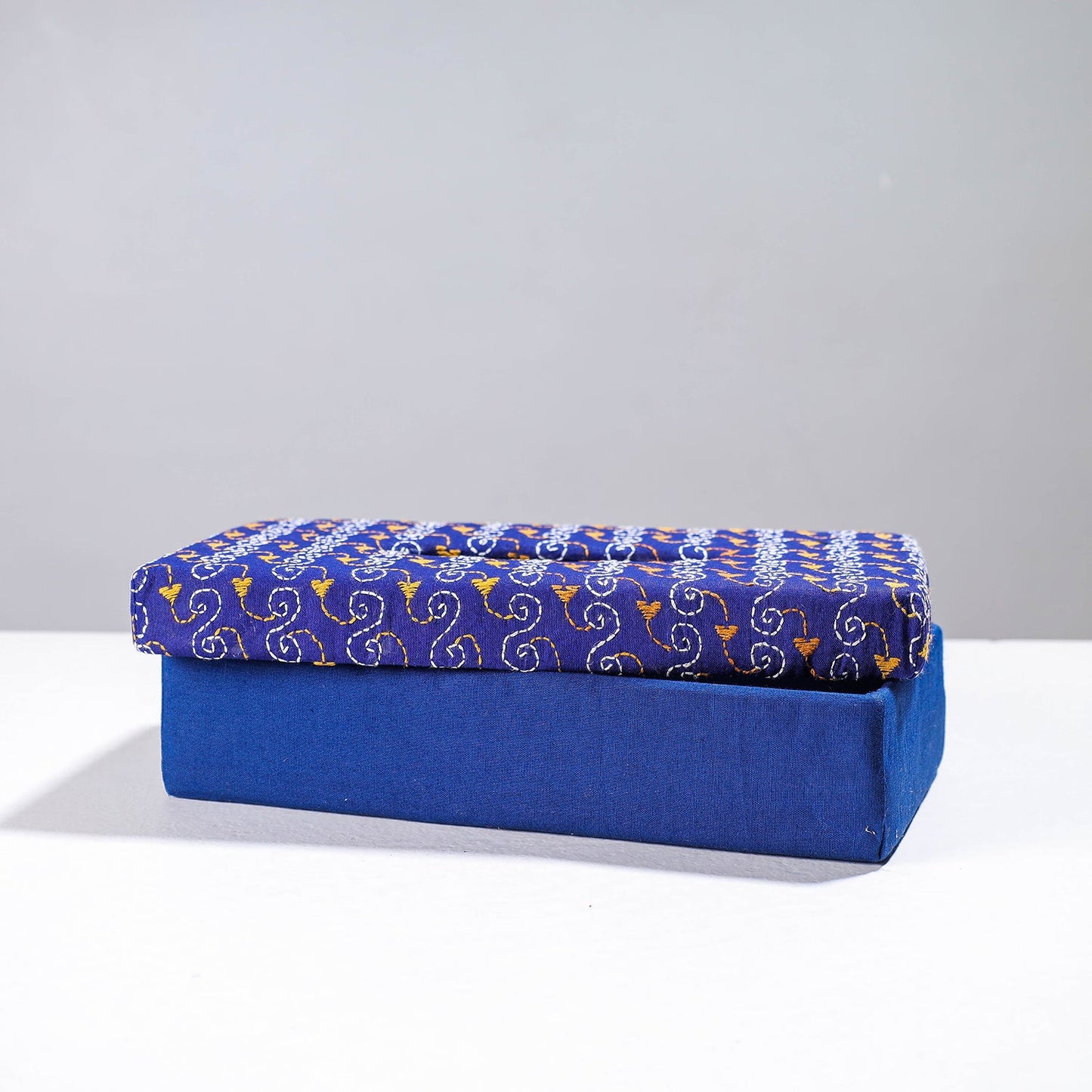  Blue Handcrafted Bengal Kantha Work Tissue Box