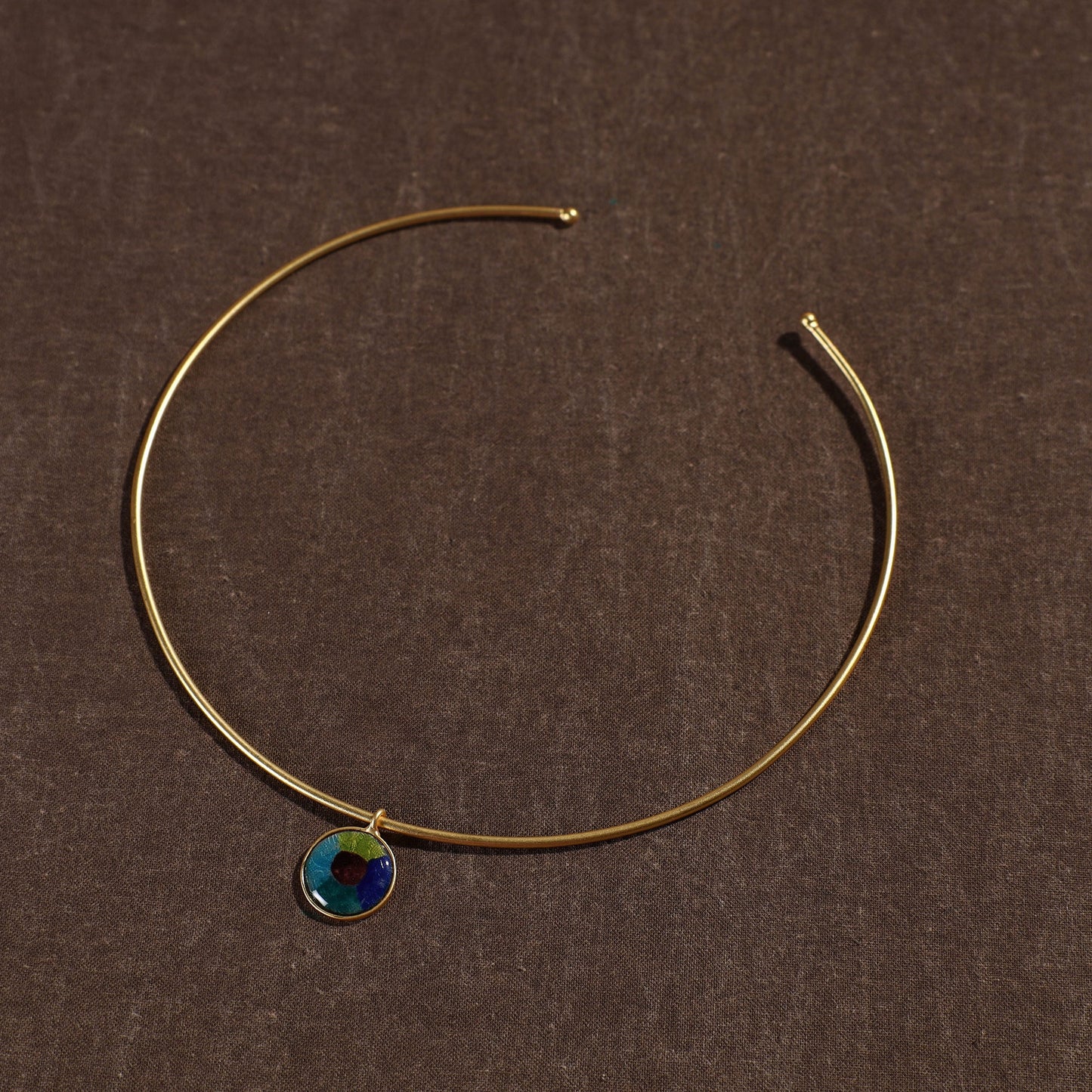  Handcrafted Brass Hasli Necklace with Meenakari Pendant 