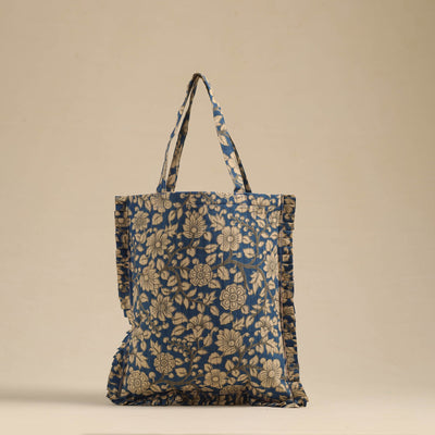Blue - handcrafted cotton frill jhola bag 01