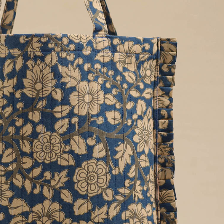 Blue - handcrafted cotton frill jhola bag 01