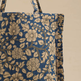 Blue - handcrafted cotton frill jhola bag 01