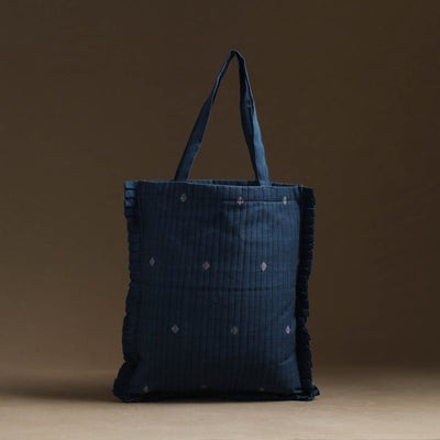 Blue - handcrafted cotton frill jhola bag 03