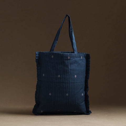 Blue - handcrafted cotton frill jhola bag 03