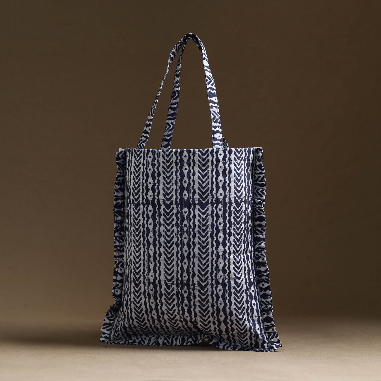 Blue - handcrafted cotton frill jhola bag 08