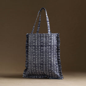 Blue - handcrafted cotton frill jhola bag 08