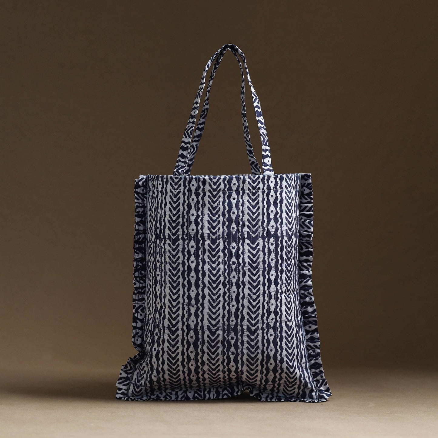 Blue - handcrafted cotton frill jhola bag 08