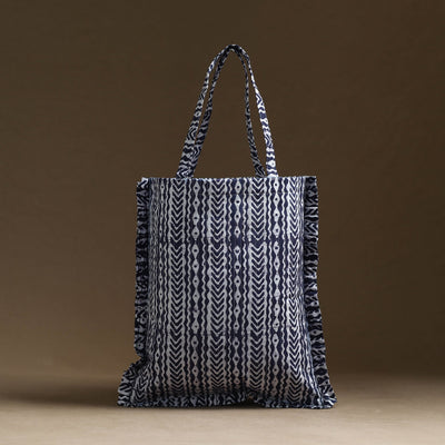 Blue - handcrafted cotton frill jhola bag 08