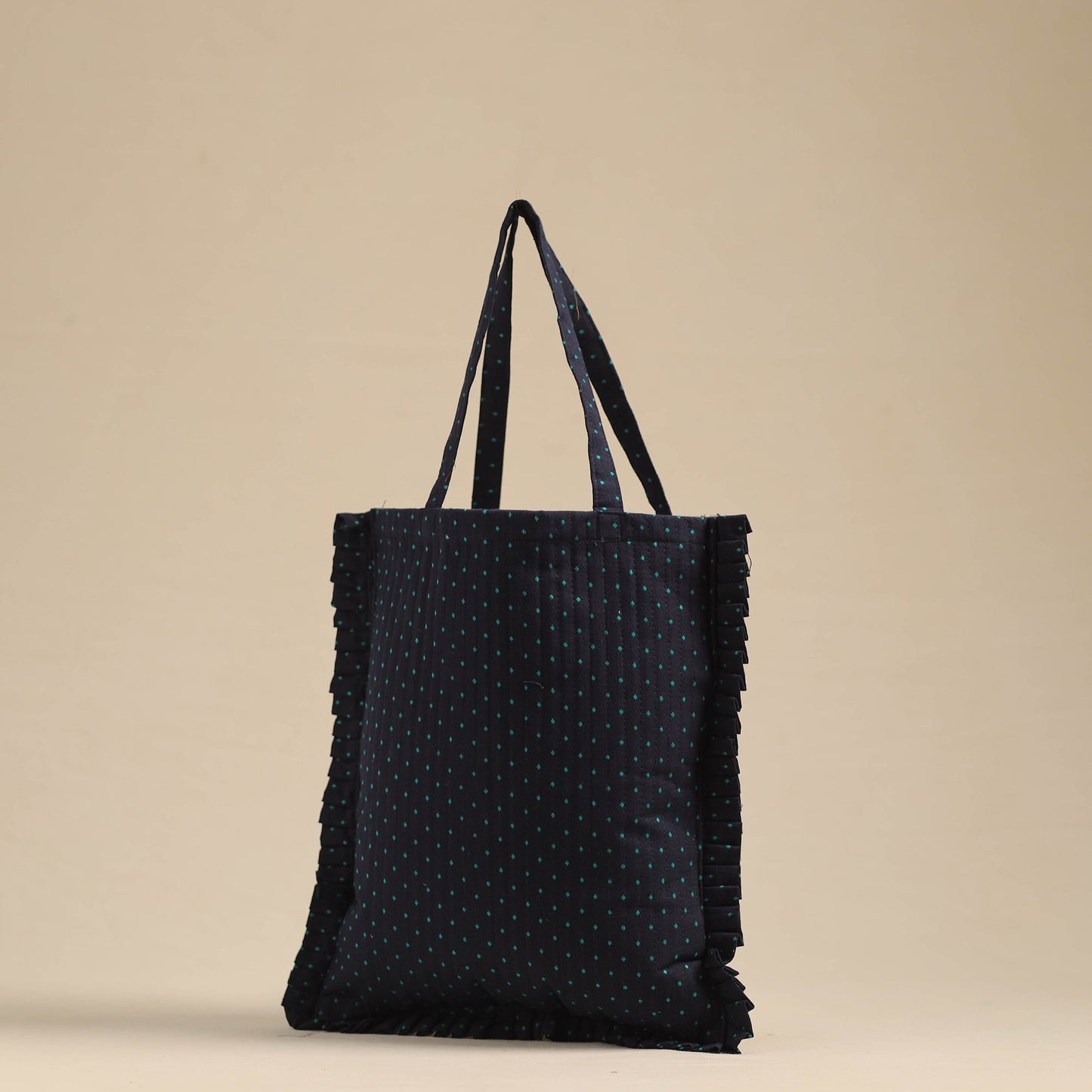 Blue - handcrafted cotton frill jhola bag 10