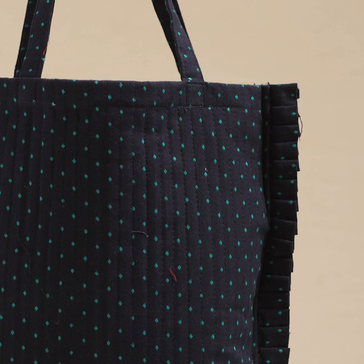 Blue - handcrafted cotton frill jhola bag 10