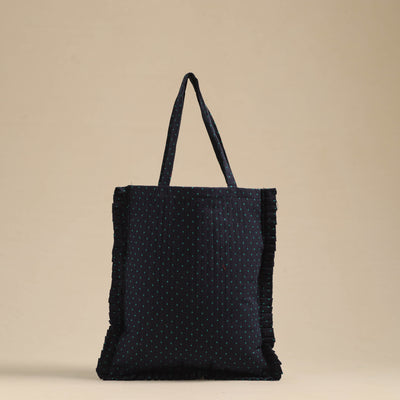Blue - handcrafted cotton frill jhola bag 10