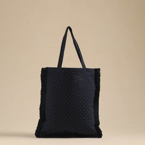 Blue - handcrafted cotton frill jhola bag 10