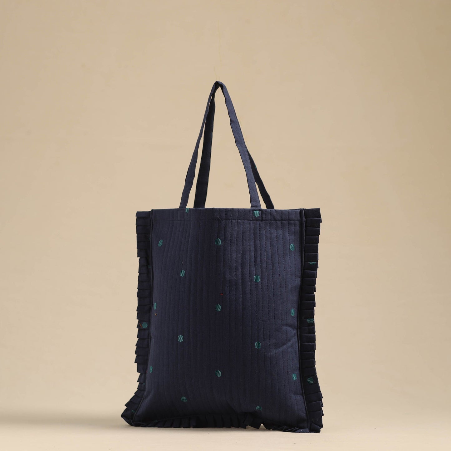 Blue - handcrafted cotton frill jhola bag 15