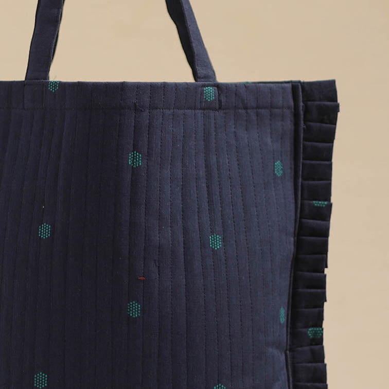 Blue - handcrafted cotton frill jhola bag 15