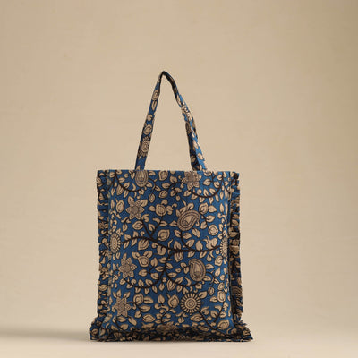 Blue - handcrafted cotton frill jhola bag 46
