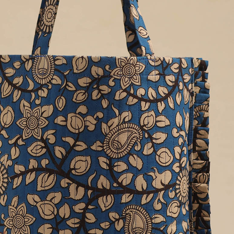 Blue - handcrafted cotton frill jhola bag 46