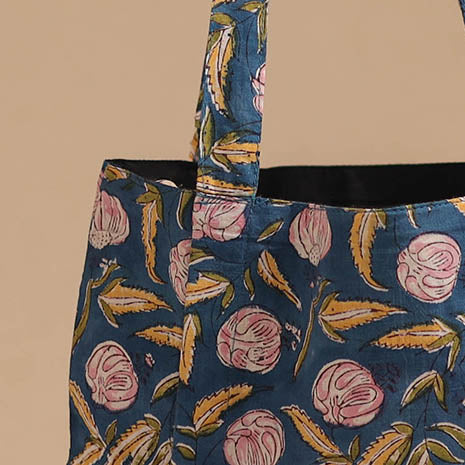 Blue - handcrafted cotton jhola bag 38