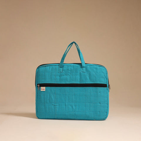 Blue - handcrafted cotton quilted laptop bag 14