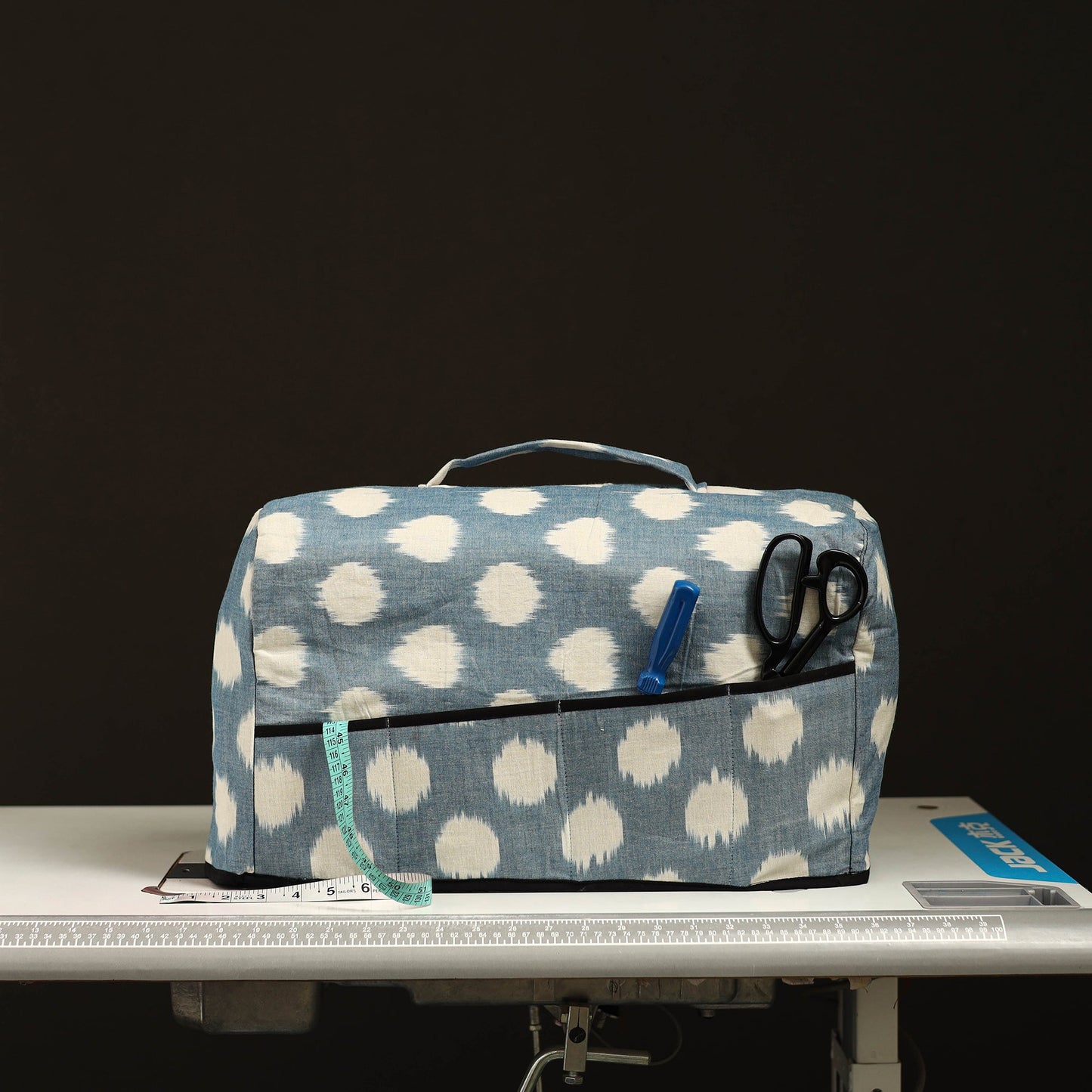 Blue Handcrafted Cotton Sewing Machine Cover 