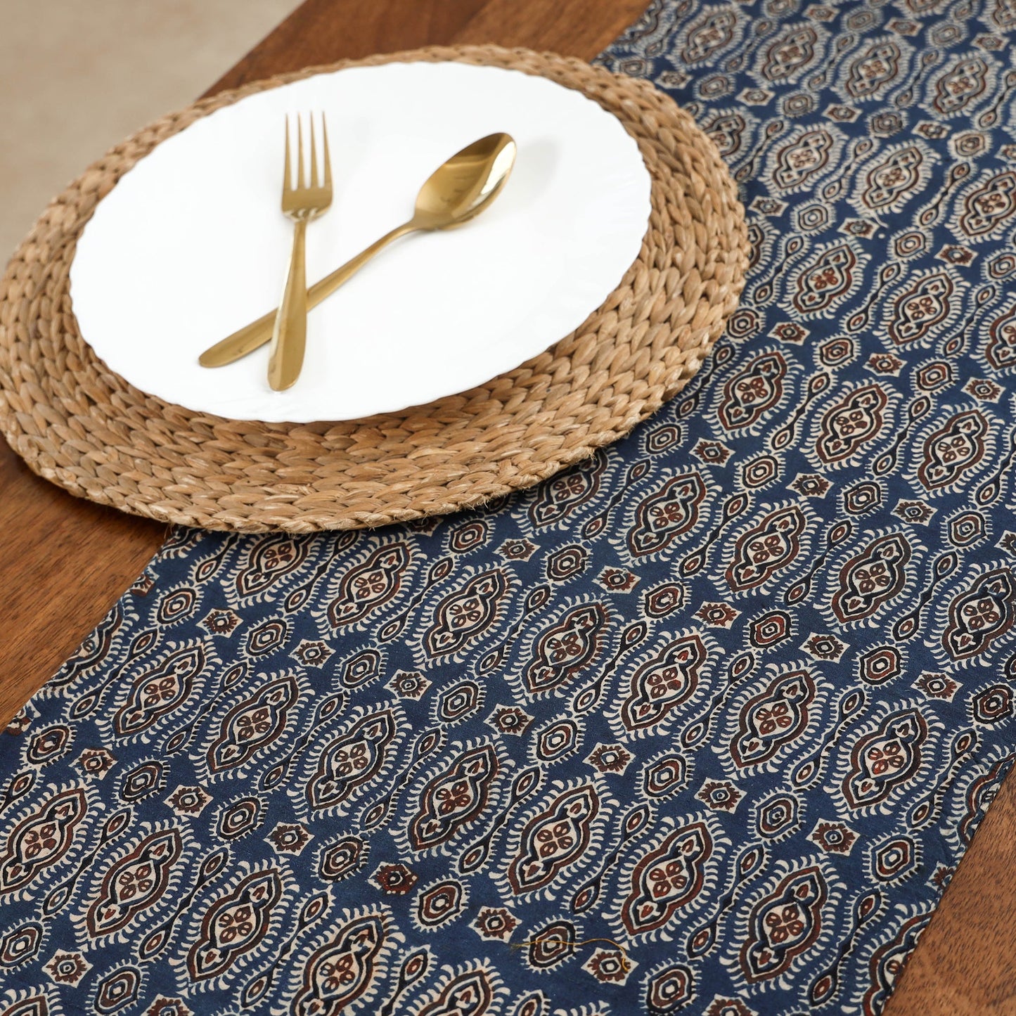 Blue Handcrafted Cotton Table Runner