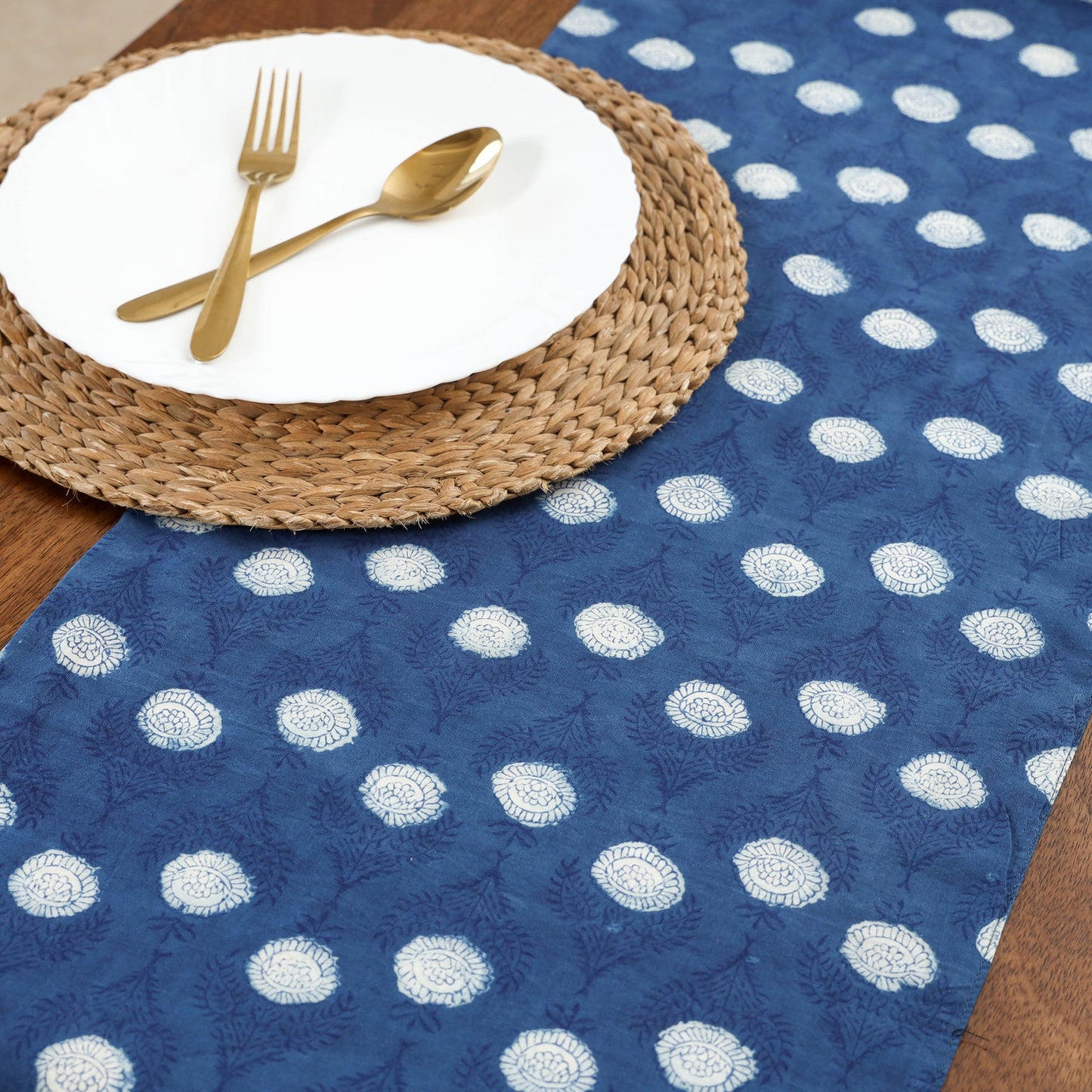Blue Handcrafted Cotton Table Runner
