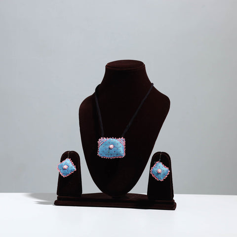 Blue - handcrafted fabart beaded necklace set 65