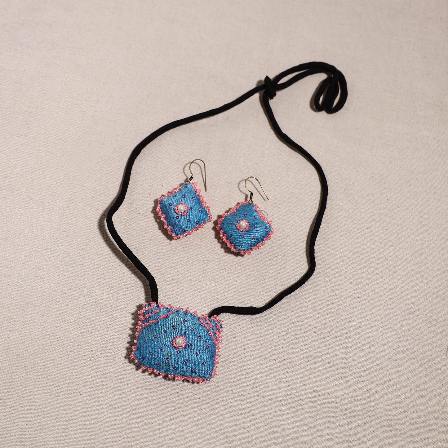 Blue - handcrafted fabart beaded necklace set 65