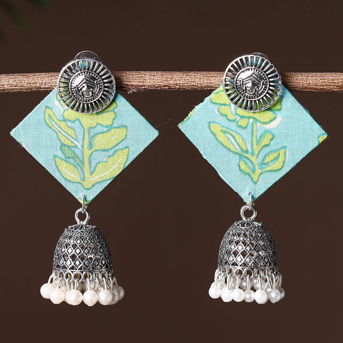 Blue - handcrafted fabart gs jhumki earrings 03