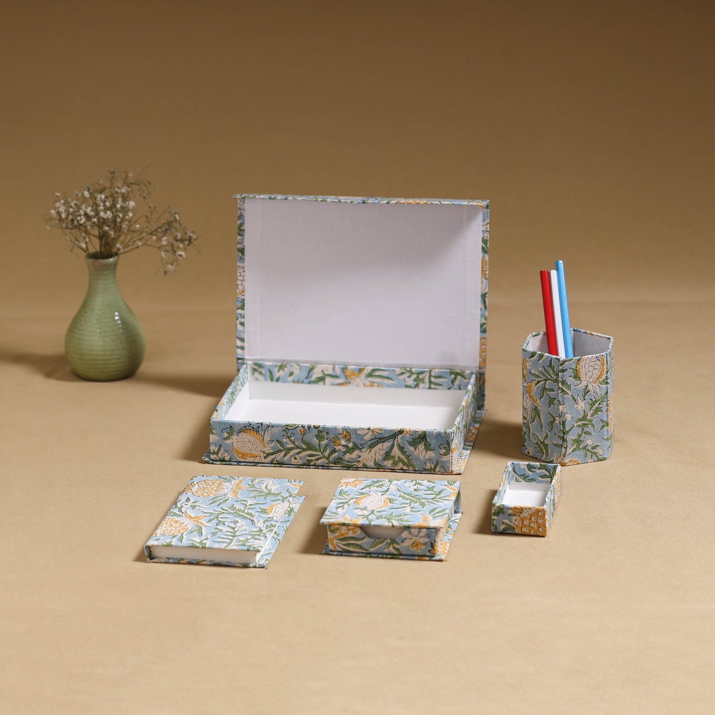 Blue - handcrafted floral organizer stationery kit 62