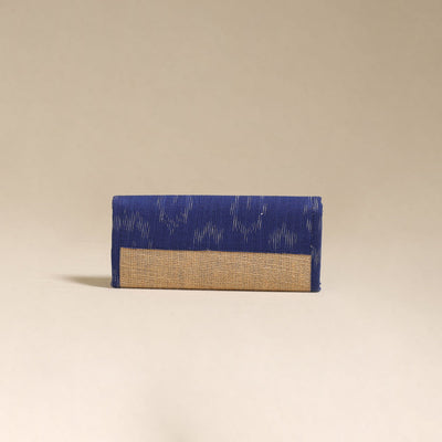 Blue - handcrafted ikat fabric jute clutch / wallet