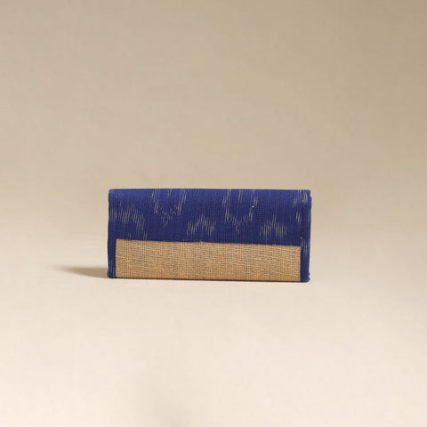 Blue - handcrafted ikat fabric jute clutch / wallet