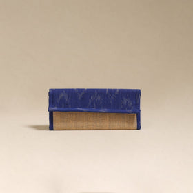 Blue - handcrafted ikat fabric jute clutch / wallet