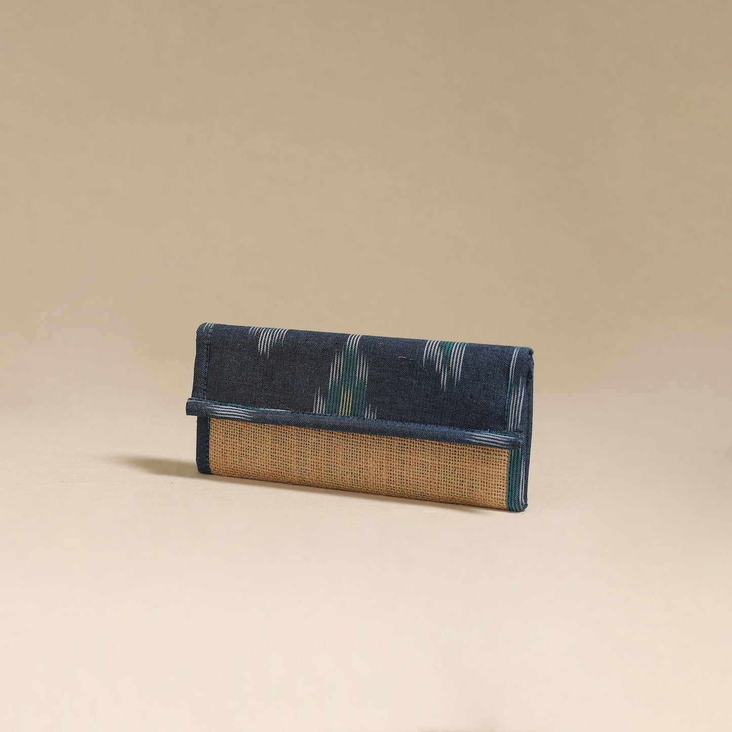 Blue - handcrafted ikat fabric jute clutch / wallet