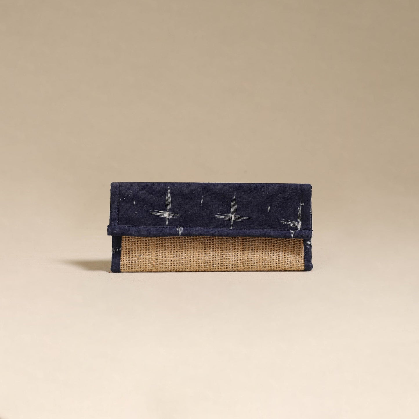 Blue - handcrafted ikat fabric jute clutch / wallet