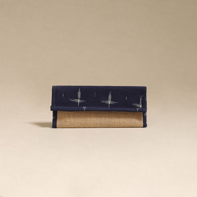 Blue - handcrafted ikat fabric jute clutch / wallet