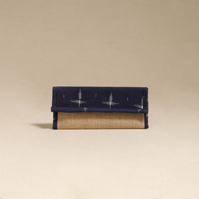Blue - handcrafted ikat fabric jute clutch / wallet