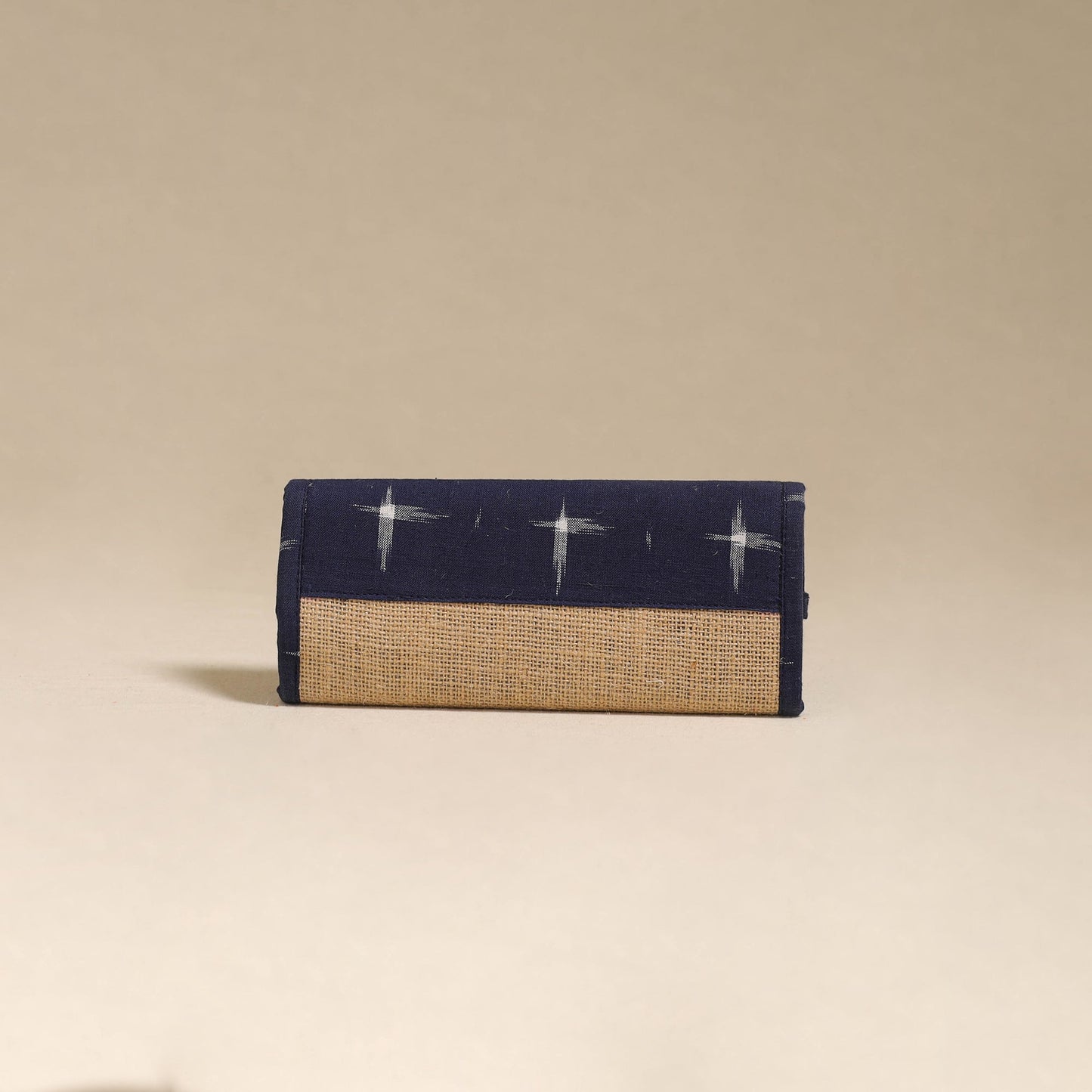 Blue - handcrafted ikat fabric jute clutch / wallet