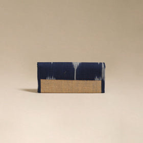 Blue - handcrafted ikat fabric jute clutch / wallet