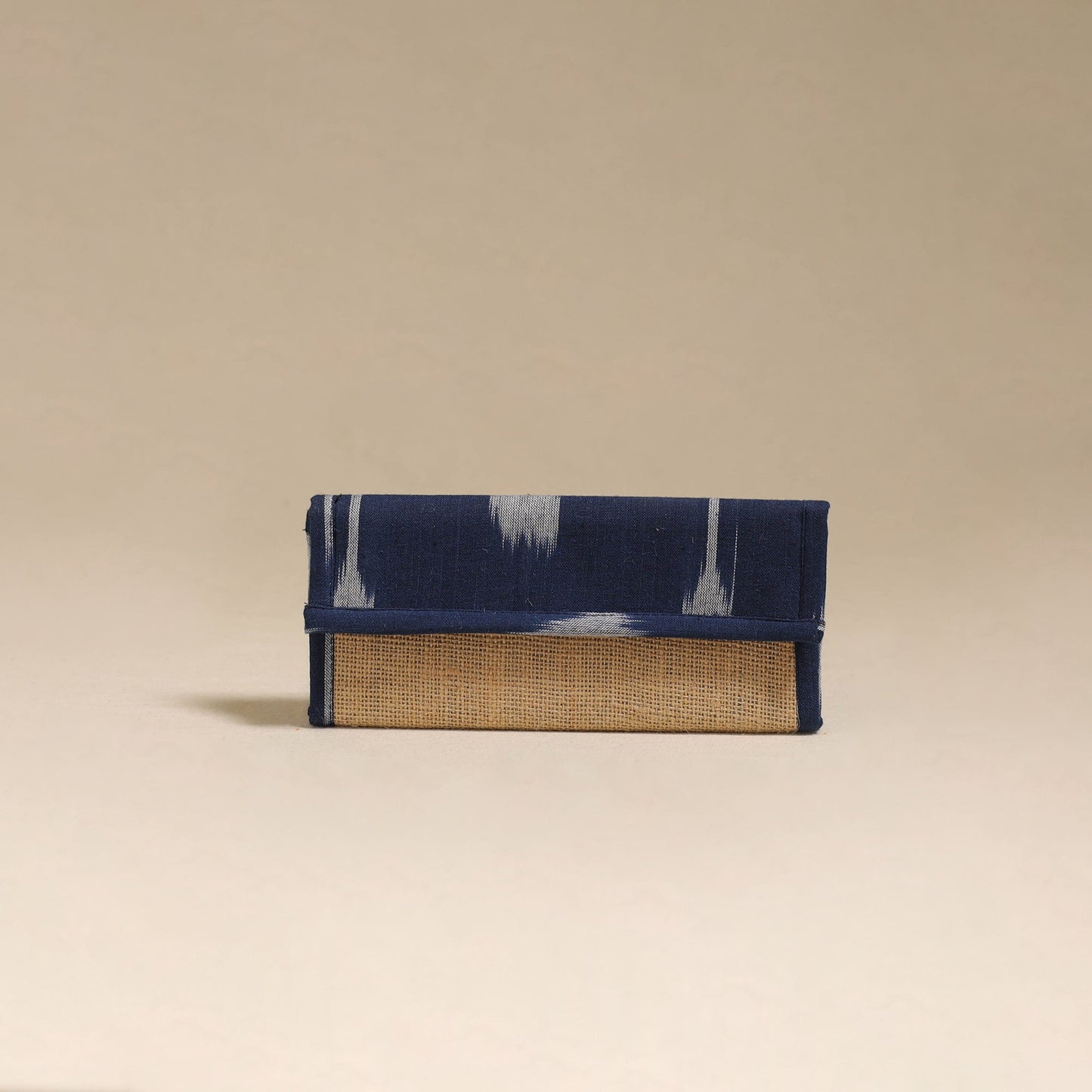 Blue - handcrafted ikat fabric jute clutch / wallet