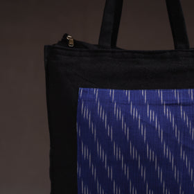 Blue - handcrafted ikat patch canvas cotton shoulder bag 04
