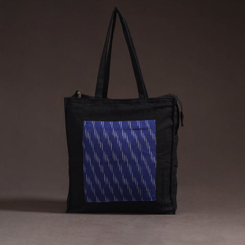 Blue - handcrafted ikat patch canvas cotton shoulder bag 04