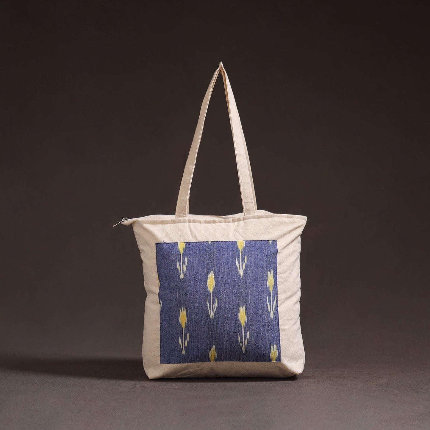 Blue - handcrafted ikat patch canvas cotton shoulder bag 18