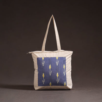 Blue - handcrafted ikat patch canvas cotton shoulder bag 18