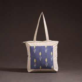 Blue - handcrafted ikat patch canvas cotton shoulder bag 18