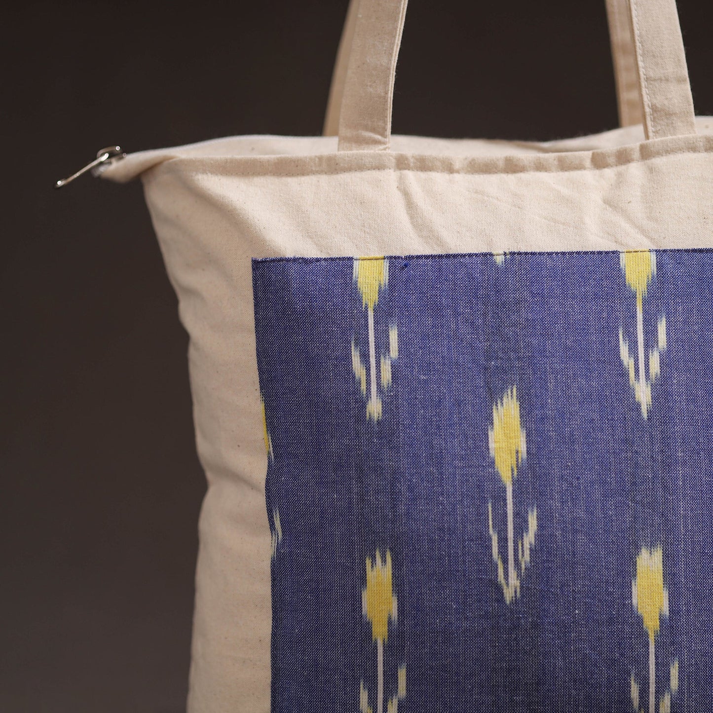 Blue - handcrafted ikat patch canvas cotton shoulder bag 18