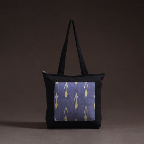 Blue - handcrafted ikat patch canvas cotton shoulder bag 28