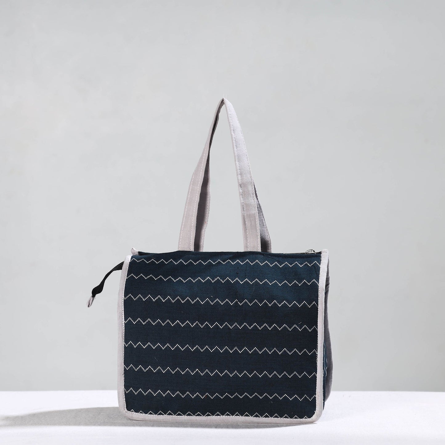 Blue Handcrafted Jacquard Cotton Hand Bag 08