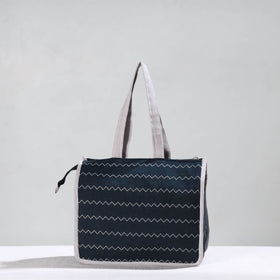 Blue Handcrafted Jacquard Cotton Hand Bag 08