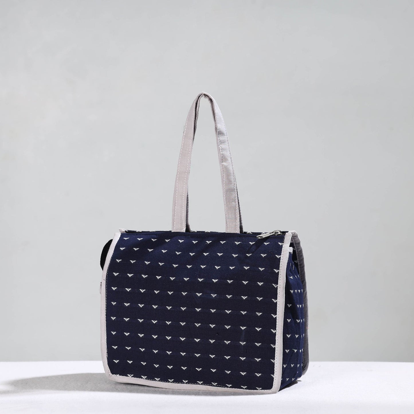 Blue Handcrafted Jacquard Cotton Hand Bag 12