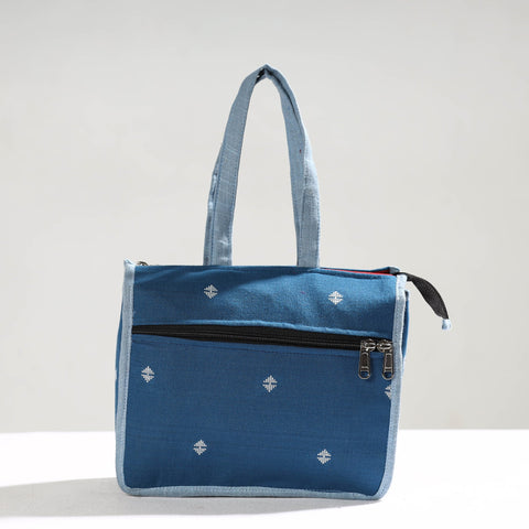 Blue Handcrafted Jacquard Cotton Hand Bag